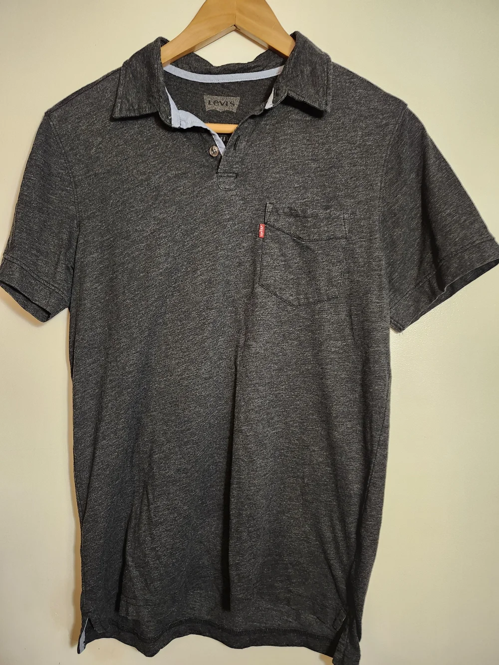 Levi Men's Dark Gray Heather Polo Shirt With Pocket - Size Small